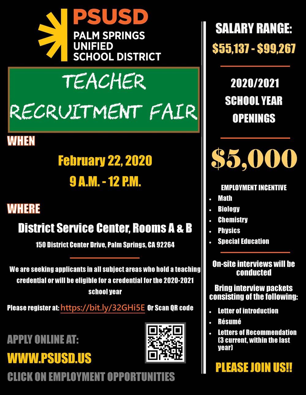 Palm Springs Unified School District Recruitment Fair Palm Springs Unified School District Recruitment Fair